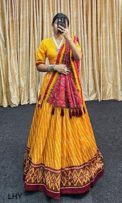 Yellow Light Leheriya  Print Tussar Silk Lehenga Choli