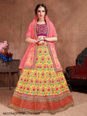 Yellow Mulberry Silk Lehenga Choli Neo Traditional Vol 1 by Zeel Clothing