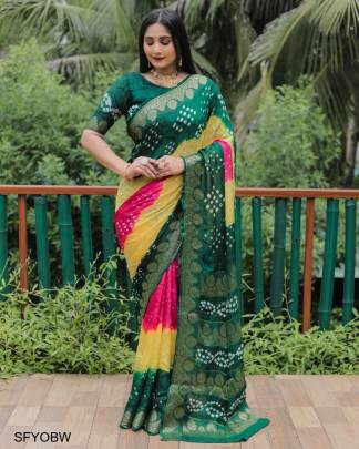 Yellow Original Bandhej with Zari Weaving Border With Zari Weaving Rich Pallu