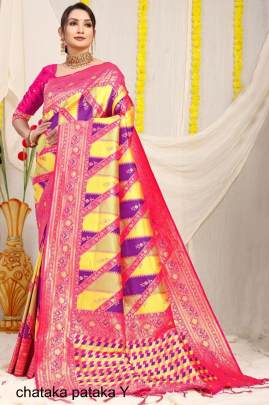 Yellow Color Shade Soft Silk Based In Gold Jari Work Chataka Pataka