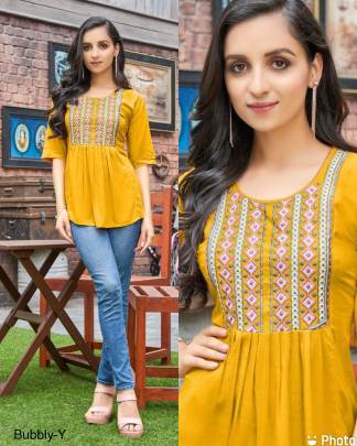 Yellow Short Tops for Office and Regular Wear Bubbly 
