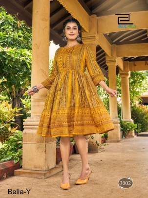 Yellow Tunic Style Full Flair With center Belt Bella