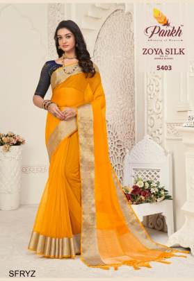 Yellow Zoya Saree Launching An Amazing Combination Catalog By Pankh Brand 