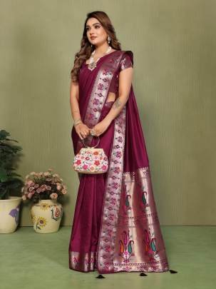 ZUMKHA It’s Time To Release Few More Handpicked Gala Pallu Paithani Silk Sarees Exclusively From Us  In Navy Maroon Colour