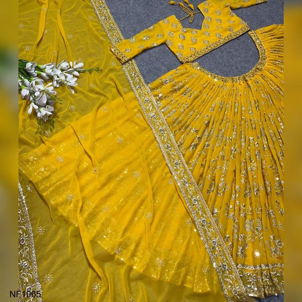 Party wear Embroidered Chikankari Lehenga in Yellow